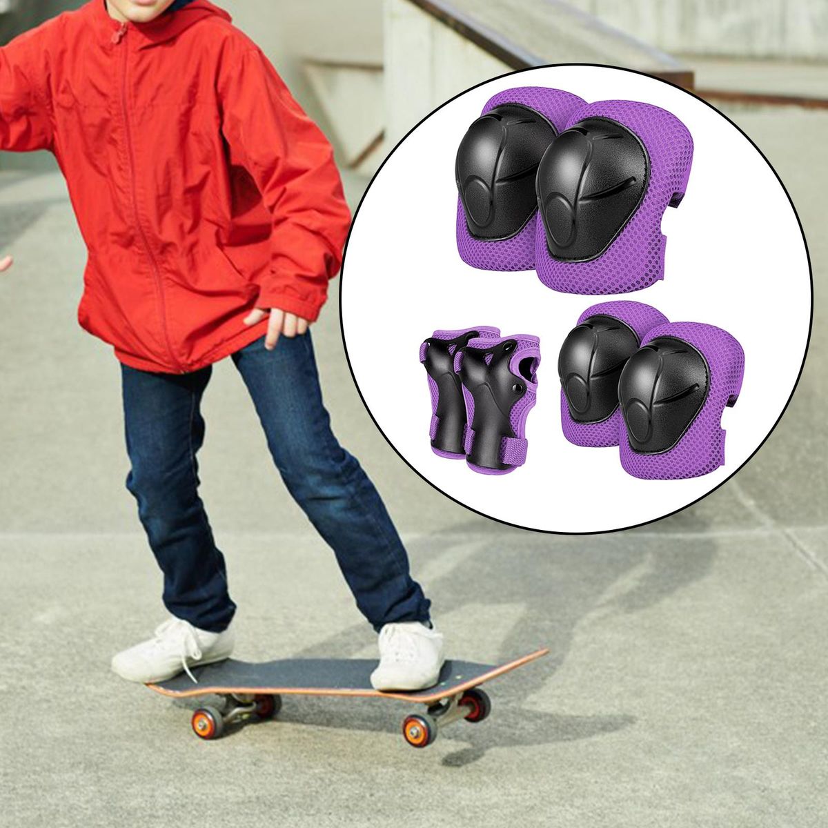 Kids Pads Protective Guard Adjustable For Rollerblading Rock Purple