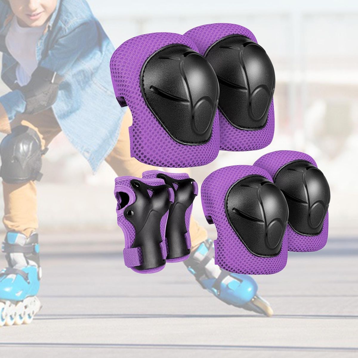 Kids Pads Protective Guard Adjustable For Rollerblading Rock Purple