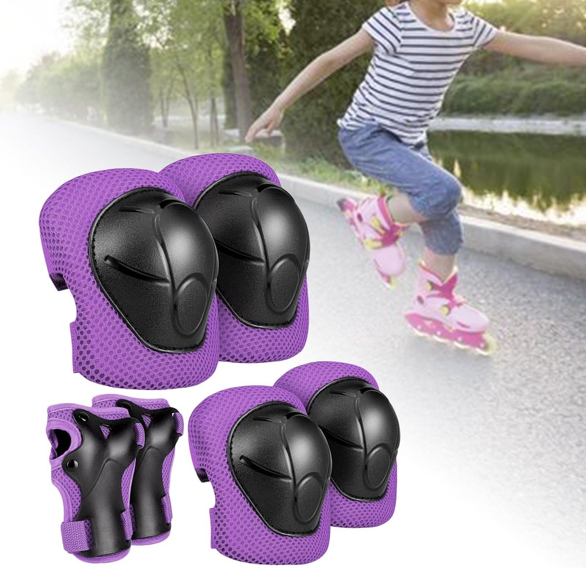 Kids Pads Protective Guard Adjustable For Rollerblading Rock Purple