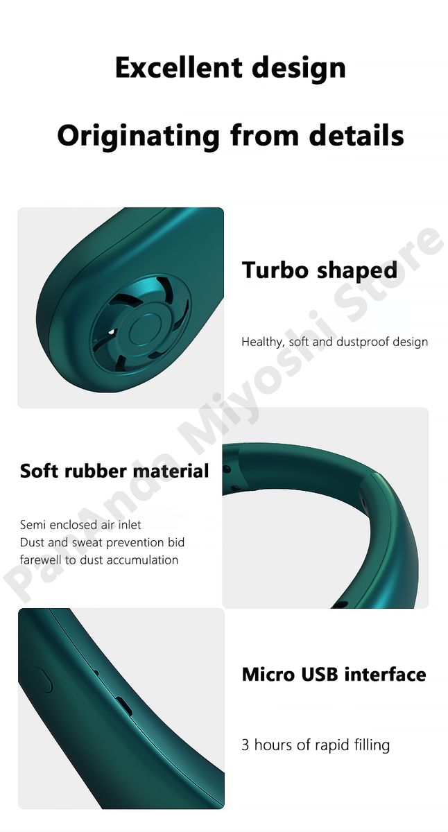 Portable 3 Speed Bladeless Neck Fan 2400mAh Fast Charging