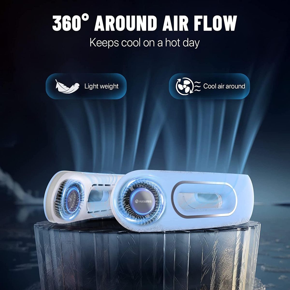 Hands Free Bladeless Neck Fans 360° Cooling Neck Fan Blue