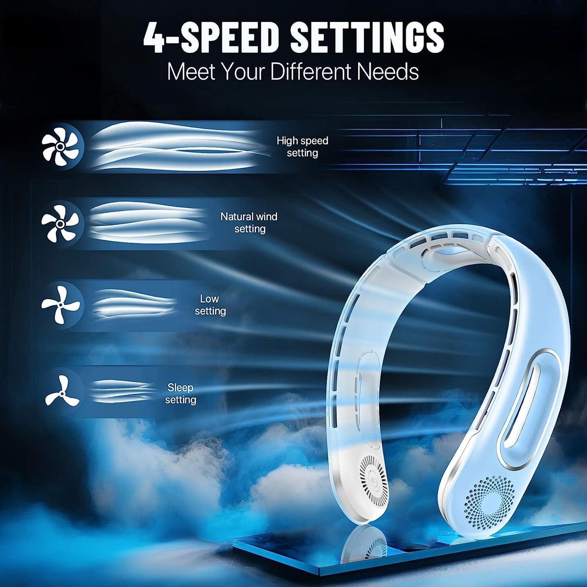 Hands Free Bladeless Neck Fans 360° Cooling Neck Fan Blue