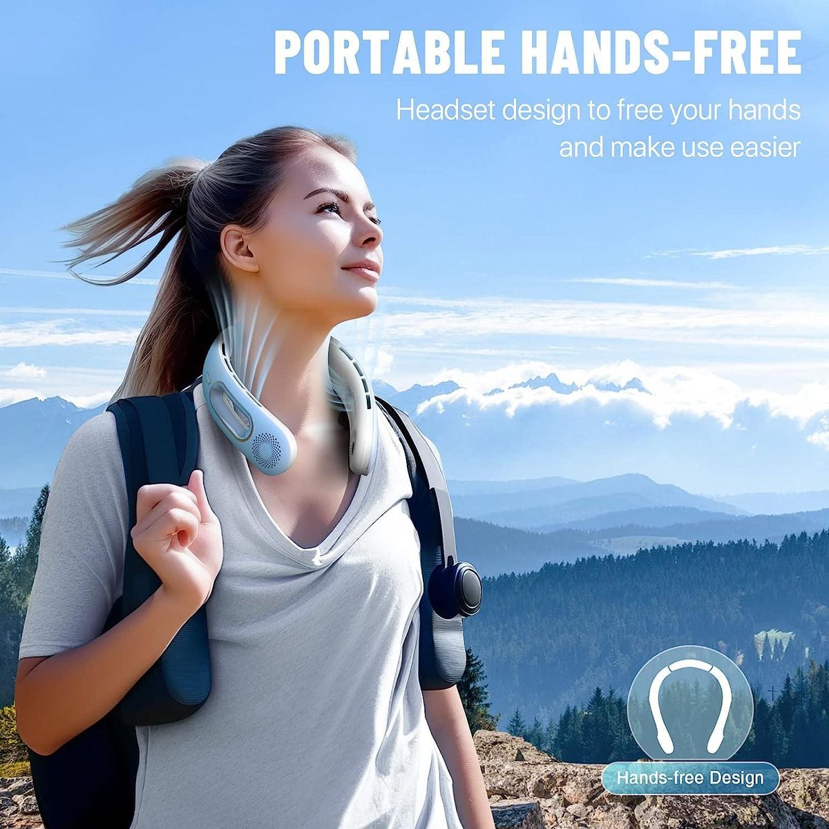 Hands Free Bladeless Neck Fans 360° Cooling Neck Fan Blue