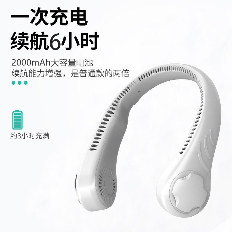 2022 New Portable Lazy Leafless Hanging Neck Rechargeable Hanging Neck Fan Cross-border Spot Wholesale Delivery green