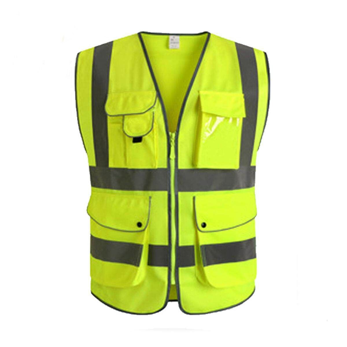 5 Pockets Neon Green High Visibility Reflective Multi Construction Safety # M M