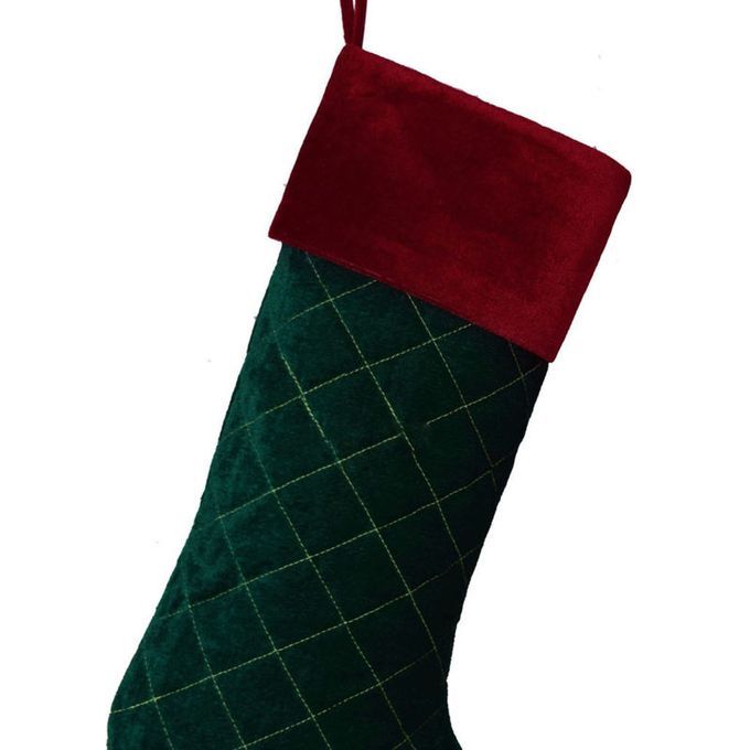 1Pc Plaid Pattern Red Green Christmas Stocking Flannel-Green
