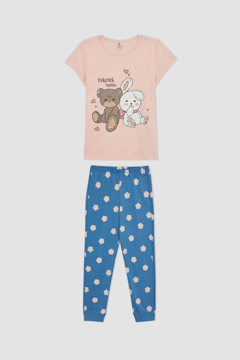 Girl Regular Fit Short Sleeve Homewear Knitted Pyjamas - Pink