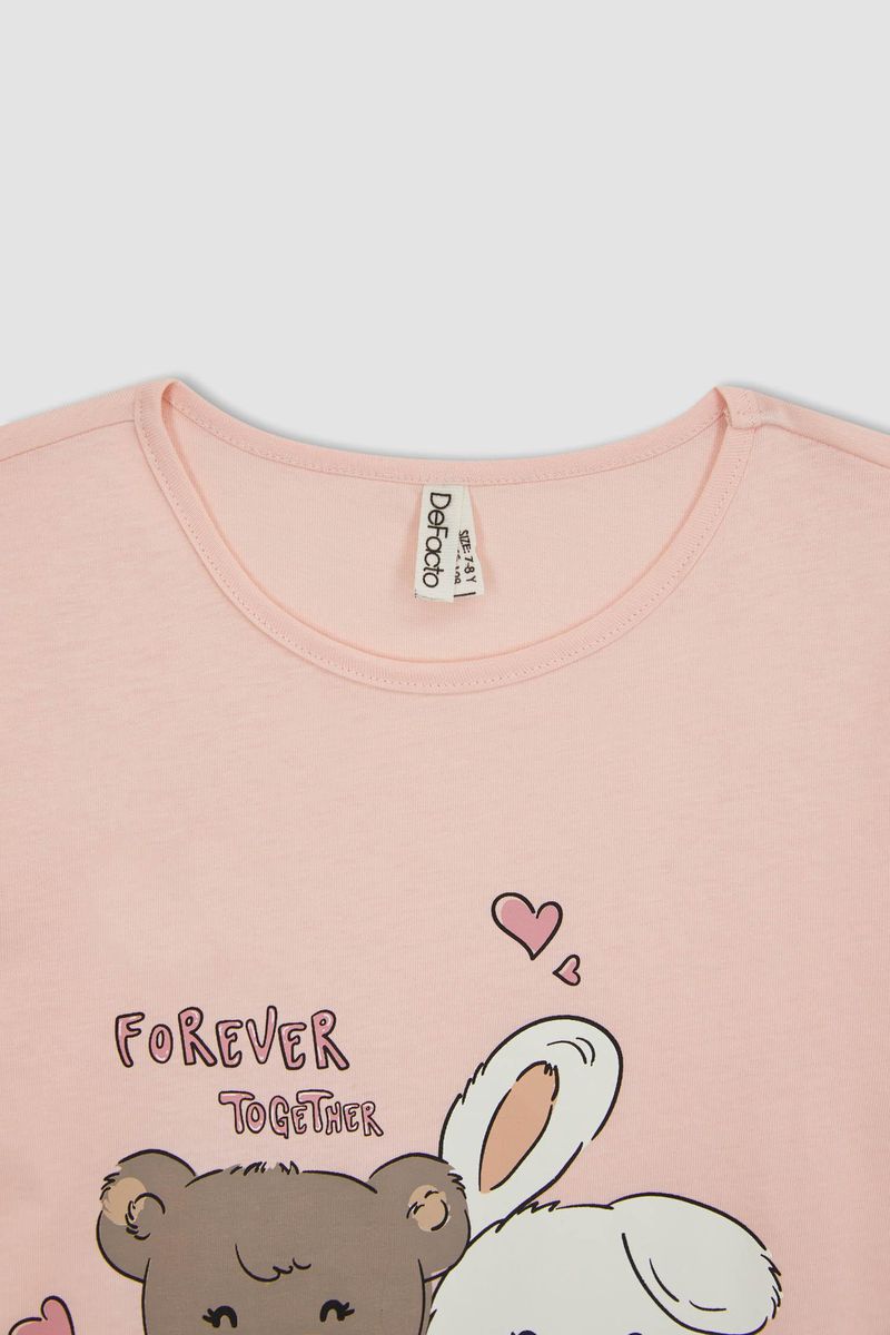Girl Regular Fit Short Sleeve Homewear Knitted Pyjamas - Pink