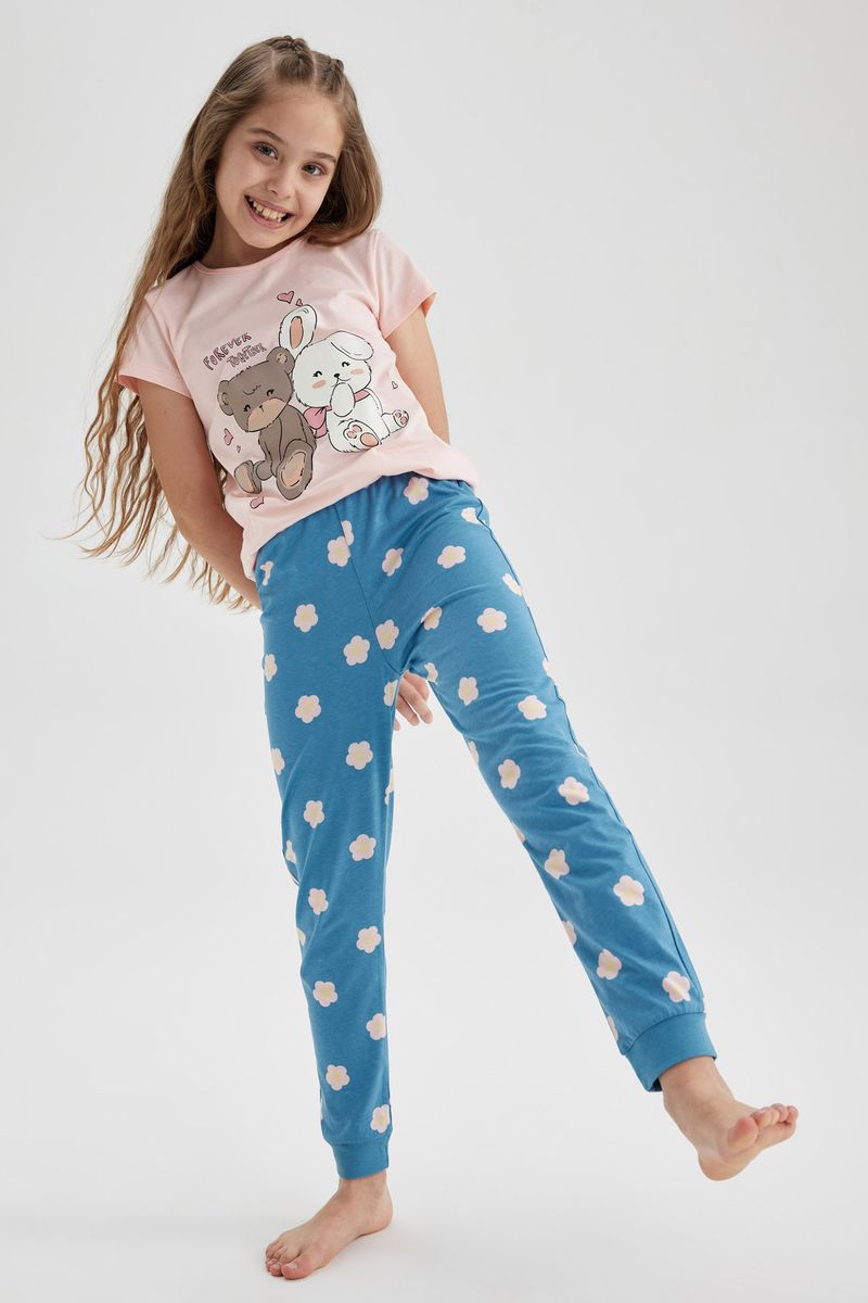 Girl Regular Fit Short Sleeve Homewear Knitted Pyjamas - Pink
