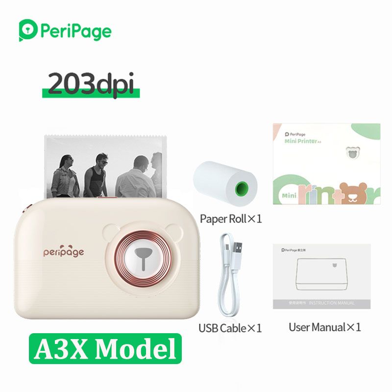 2023 PeriPage A3X Wireless Thermal Photo Printer 203dpi Portable Bluetooth Label Printer