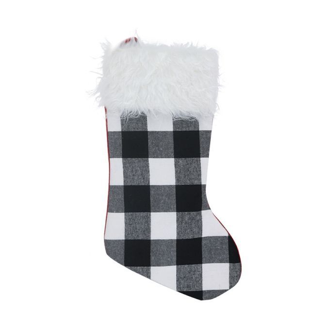 Family Christmas Stocking Sock-Black + White Plaid