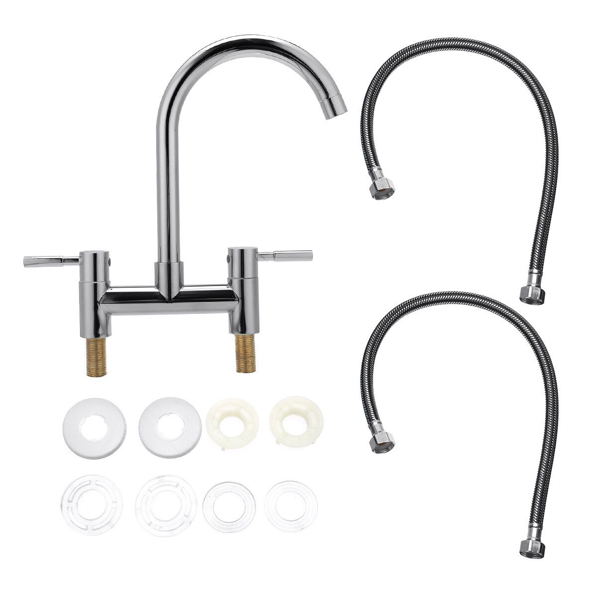 (Hot & Cold) 360° Modern Kitchen Sink Mixer Tap Faucet Tap Chrome Monobloc Basin Twin Lever Taps Swivel For Home Kitchen Bar Sink Bathtub