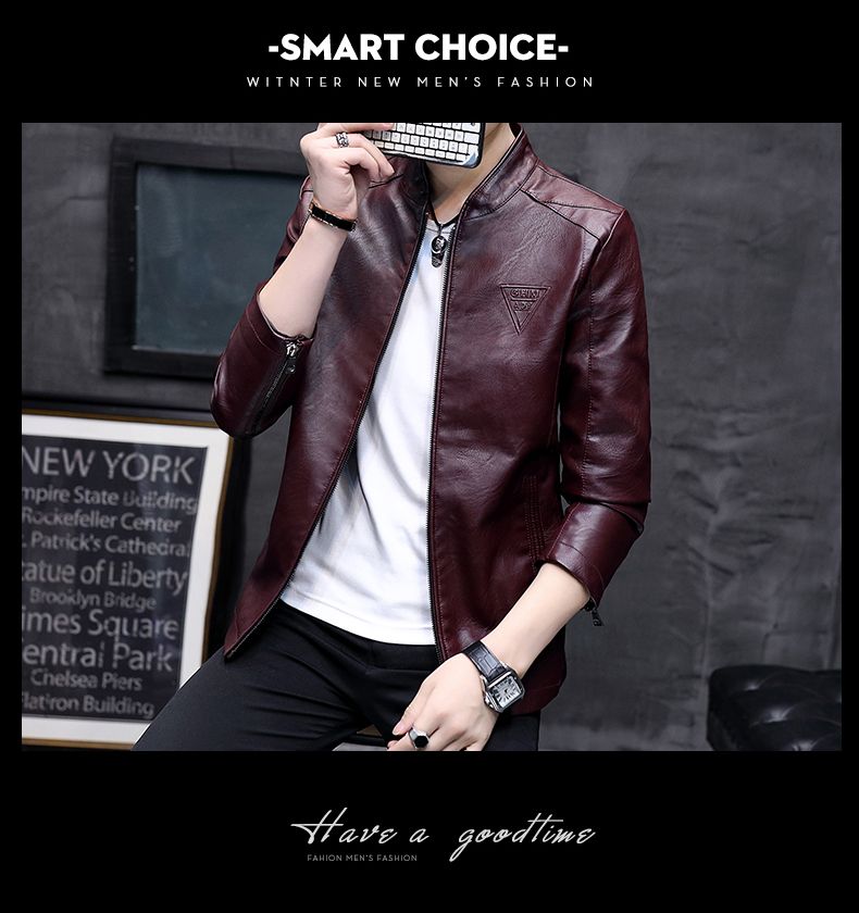 Leather Jacket Fashionable New Men's American Trend Collar
