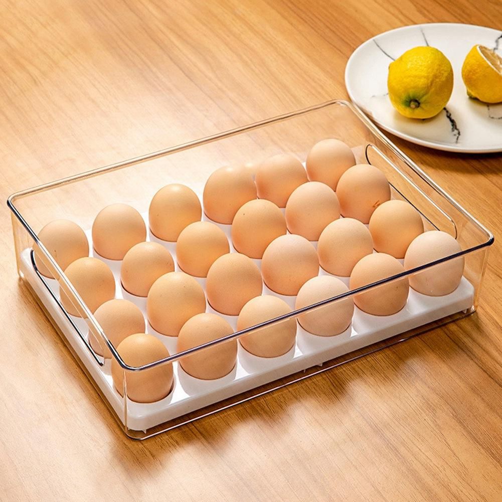 Kitchen Transparent Egg Box with Lid Refrigerator Fresh-Keeping Storage Box Household Egg Rack Freezer Seal Bins Grey