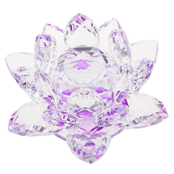 Crystal Lotus Flower Crafts Paperweights Buddhist Feng Shui Purple