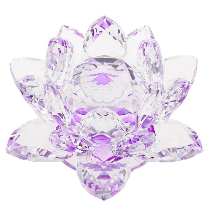 Crystal Lotus Flower Crafts Paperweights Buddhist Feng Shui Purple