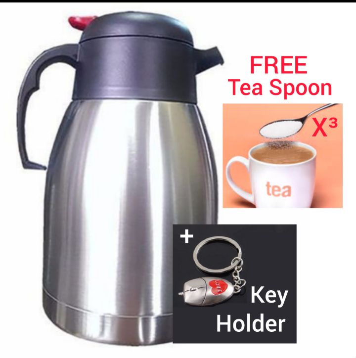 Hot Cold Water Vacuum Tea Coffee Pot Flask For Home/ Office + Free Tea Spoons + Key Holder