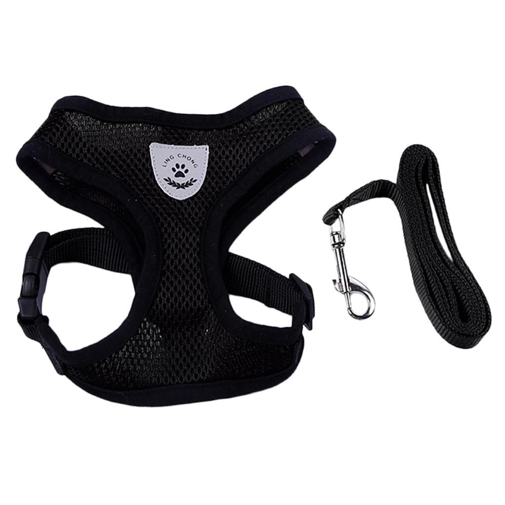 Breathable Teddy Body Harness Pet Puppy Vest Leash Mesh Black - M