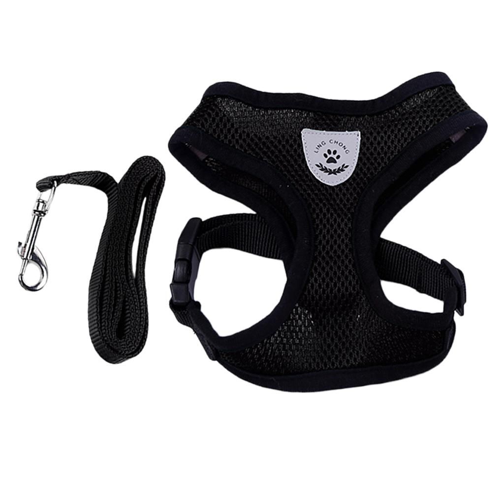 Breathable Teddy Body Harness Pet Puppy Vest Leash Mesh Black - M