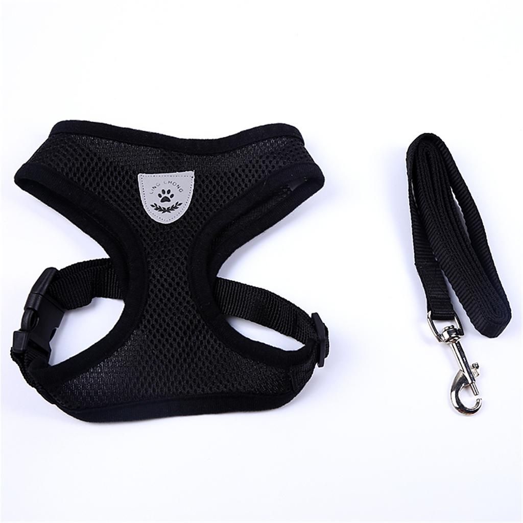 Breathable Teddy Body Harness Pet Puppy Vest Leash Mesh Black - M