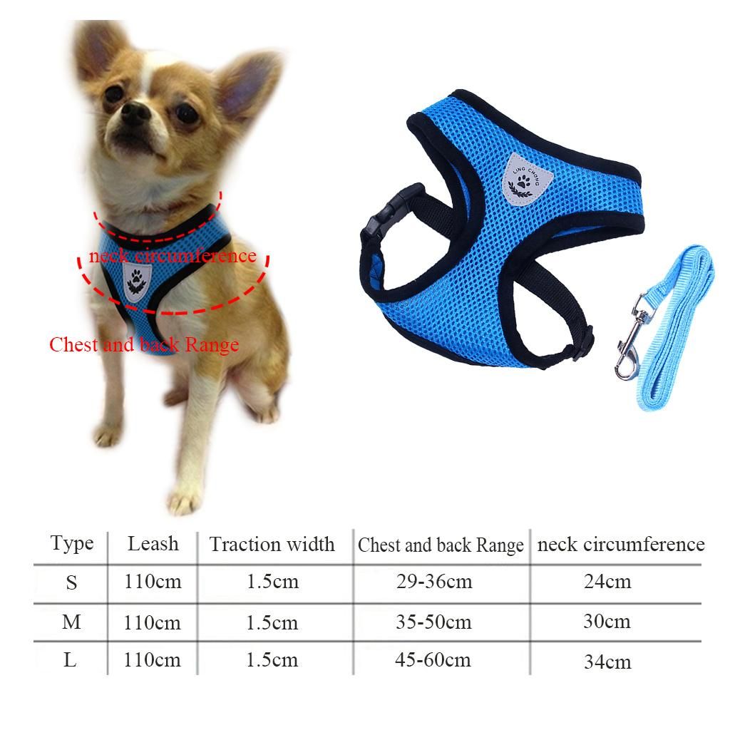 Breathable Teddy Body Harness Pet Puppy Vest Leash Mesh Black - M