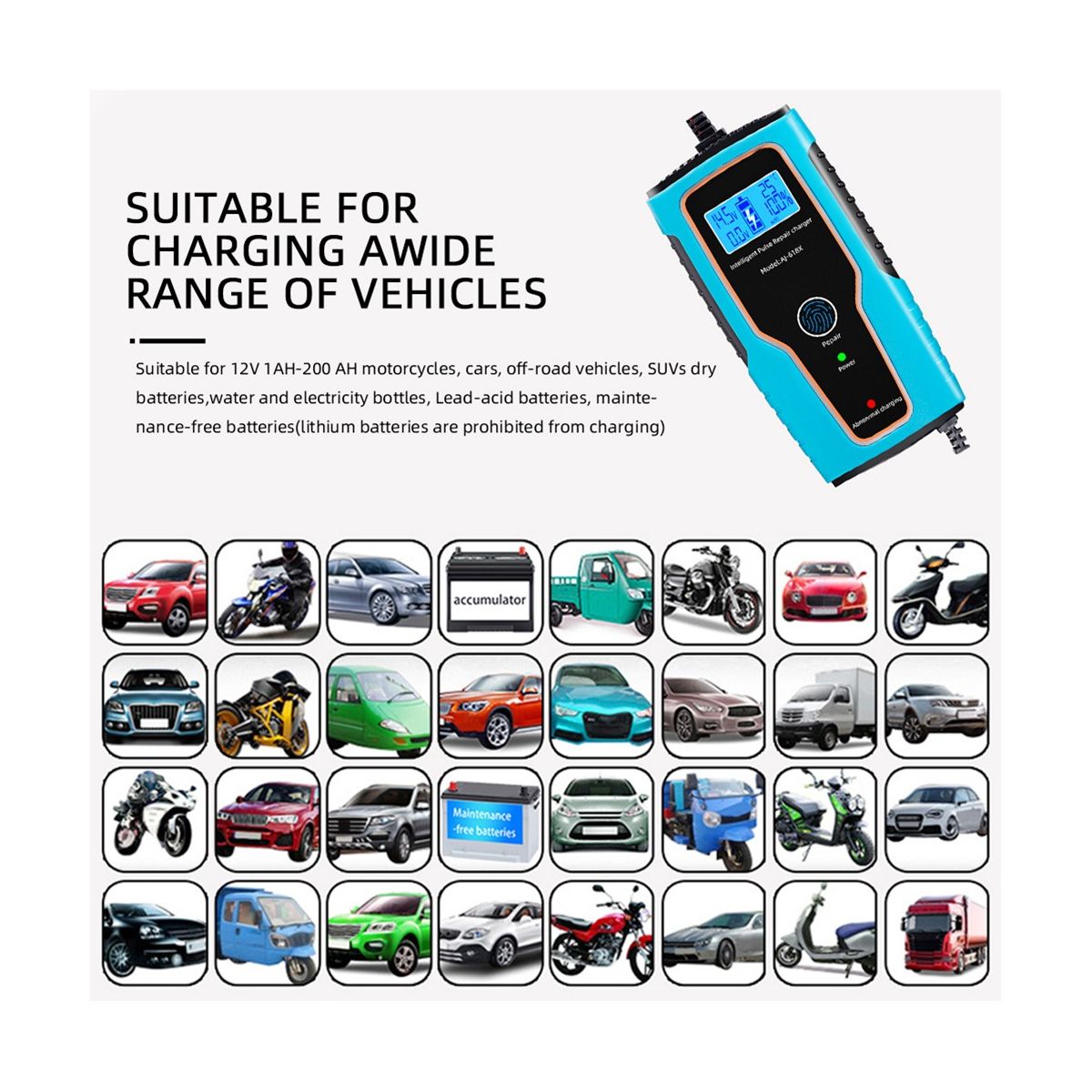 100AH 12V 6A Car Battery Charger Pulse Repair