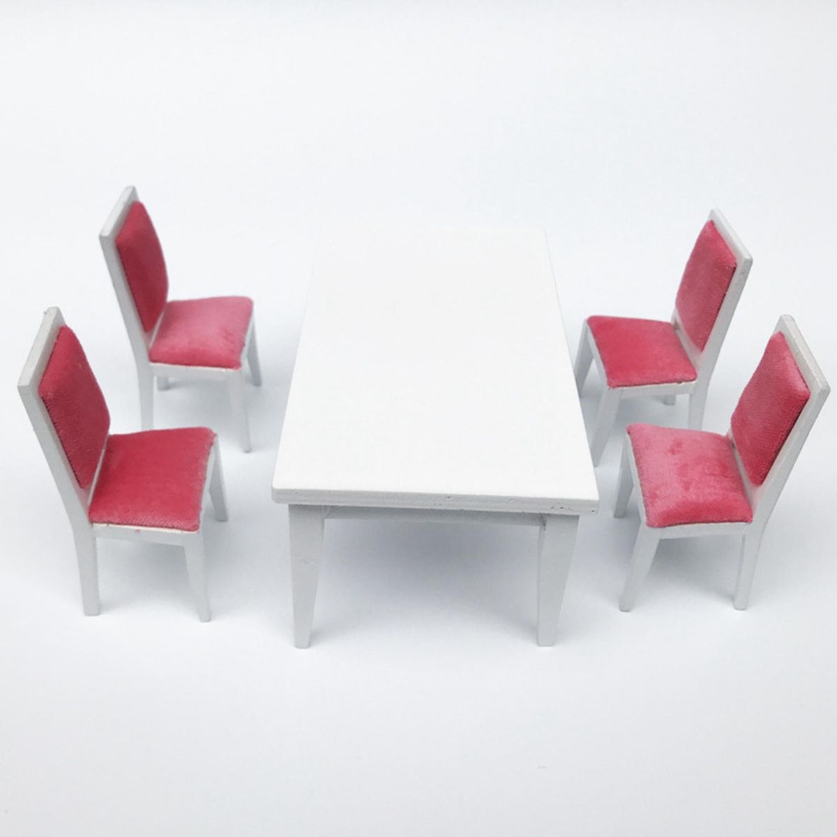 5Pcs 1/12 Dining Table Chair Wooden Set for White