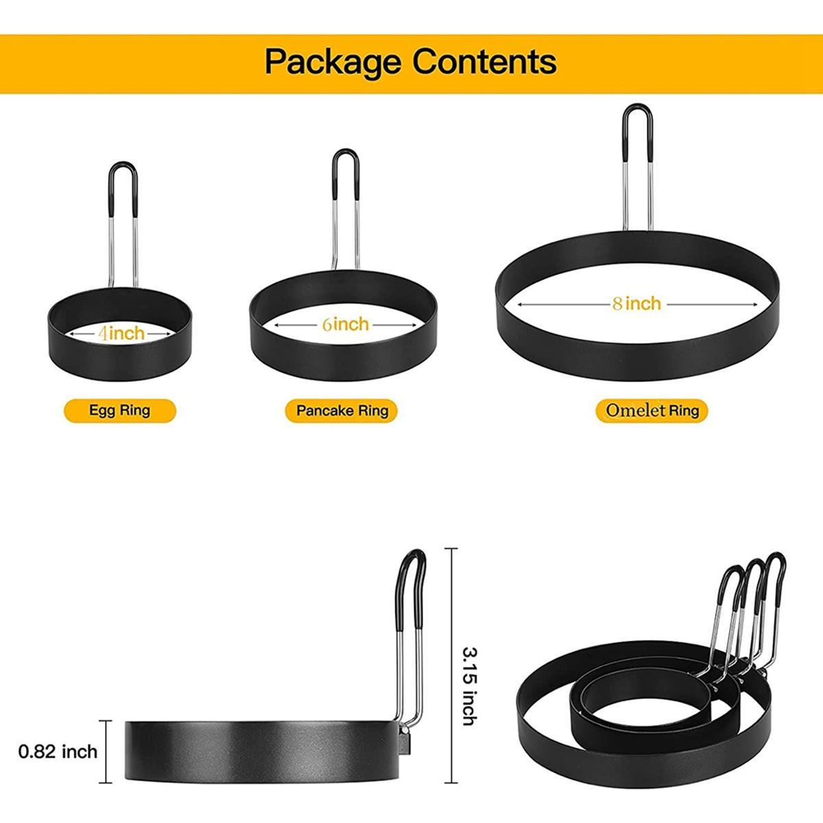 Non Stick Egg Rings,4 In&6 In&8 in Pancake Rings,Fried Egg