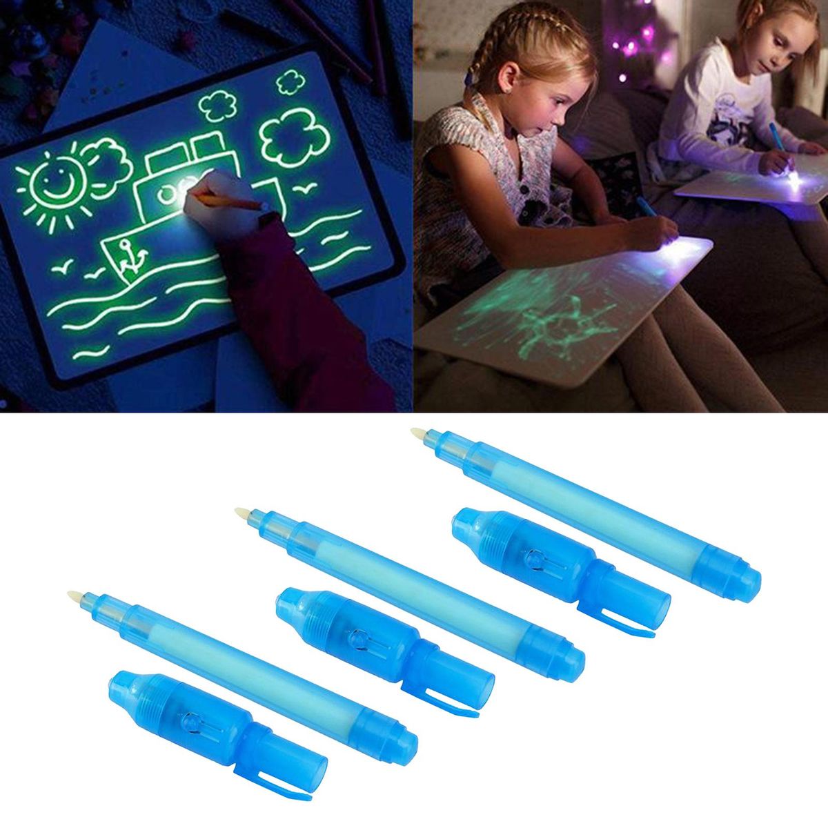 3Pcs UV Spy Pens Invisible Ink UV Light Secret Messages Party Kids