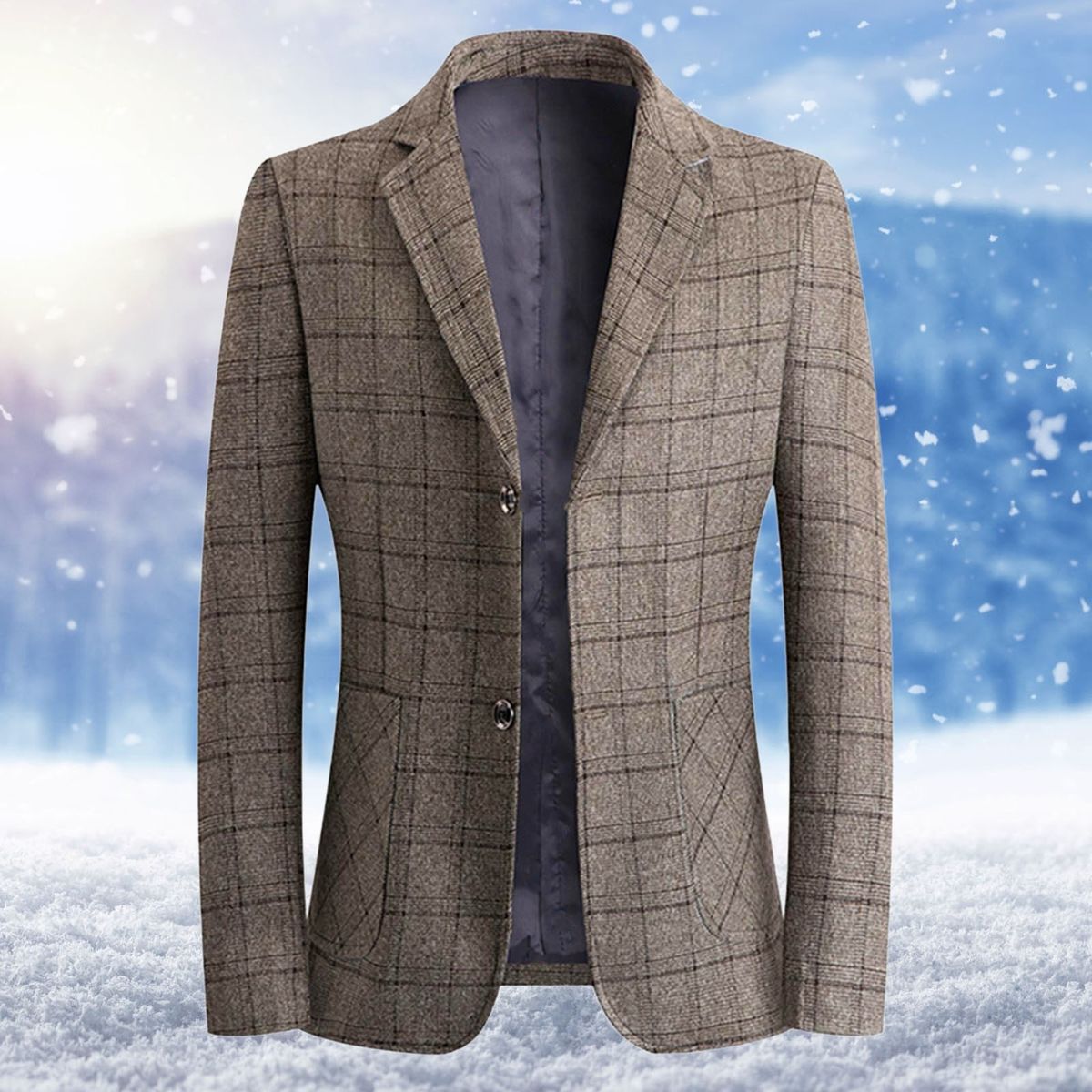 Triathlon Suit Men Swim Mens Autumn And Winter Plaid Brushed Suit-Khaki-A