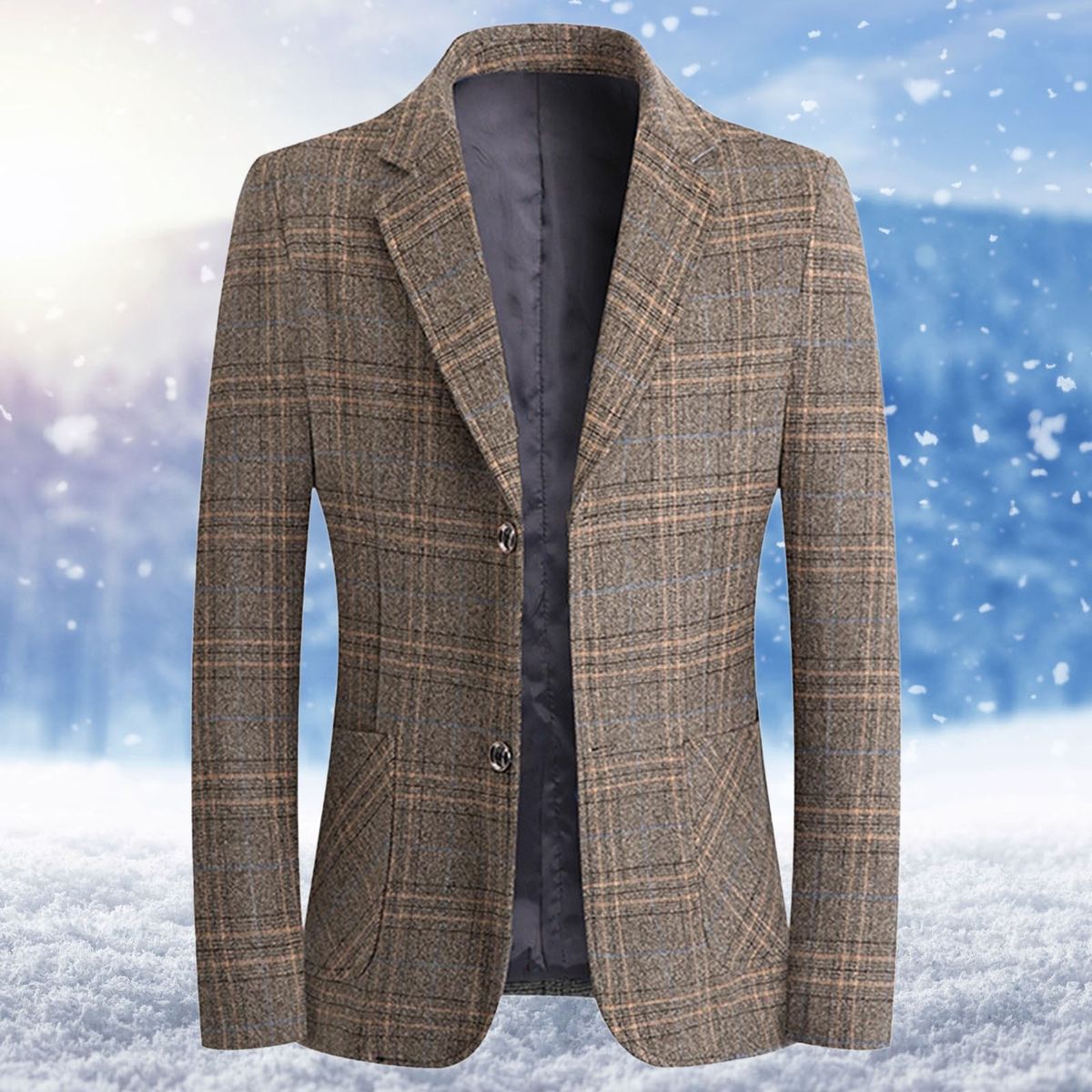 Triathlon Suit Men Swim Mens Autumn And Winter Plaid Brushed Suit-Khaki-A