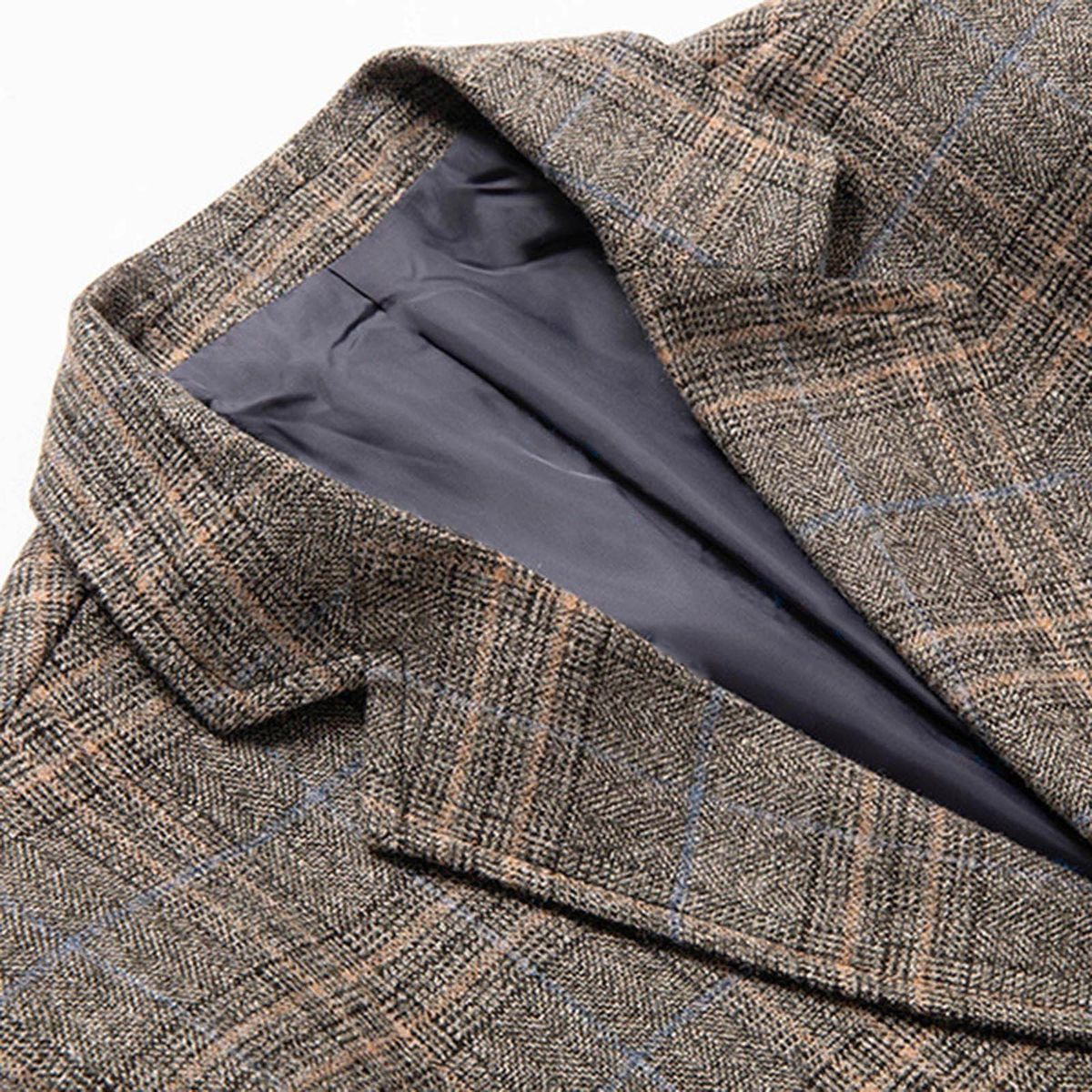 Triathlon Suit Men Swim Mens Autumn And Winter Plaid Brushed Suit-Khaki-A