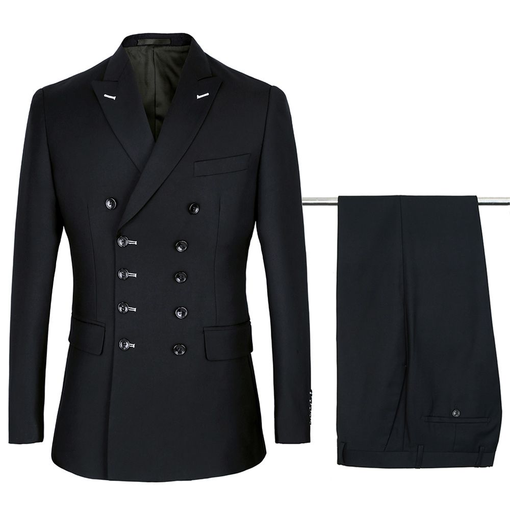 Men Slim Fit Suits Fashion Double Breasted Peak Lapel Wedding Groom Party Prom Skinny Costume Mens Ensemble Costume Homme Black
