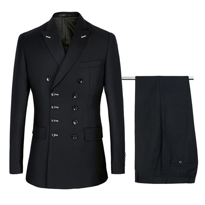 Men Slim Fit Suits Fashion Double Breasted Peak Lapel Wedding Groom Party Prom Skinny Costume Mens Ensemble Costume Homme Black