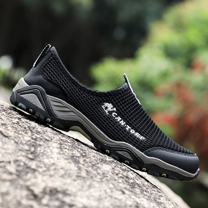 Outdoor Hiking Shoes For Men Breathable Mesh Footwear Black