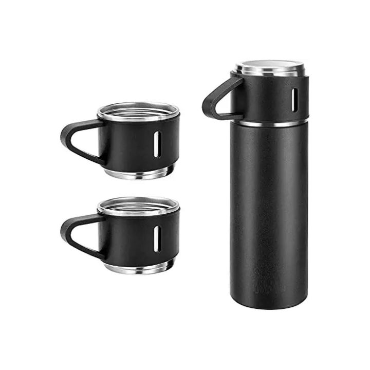 STAINLESS STEEL VACUUM FLASK WITH 3 CUPS - 500ML