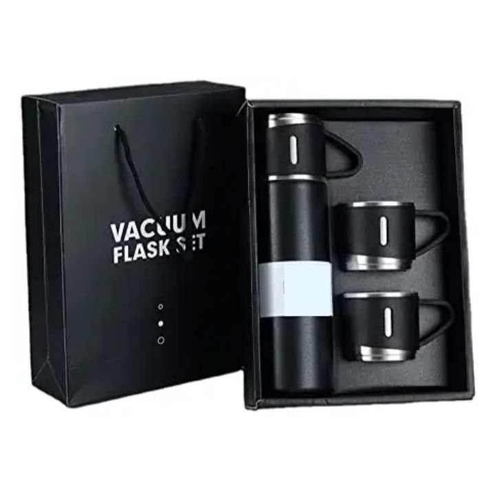 STAINLESS STEEL VACUUM FLASK WITH 3 CUPS - 500ML