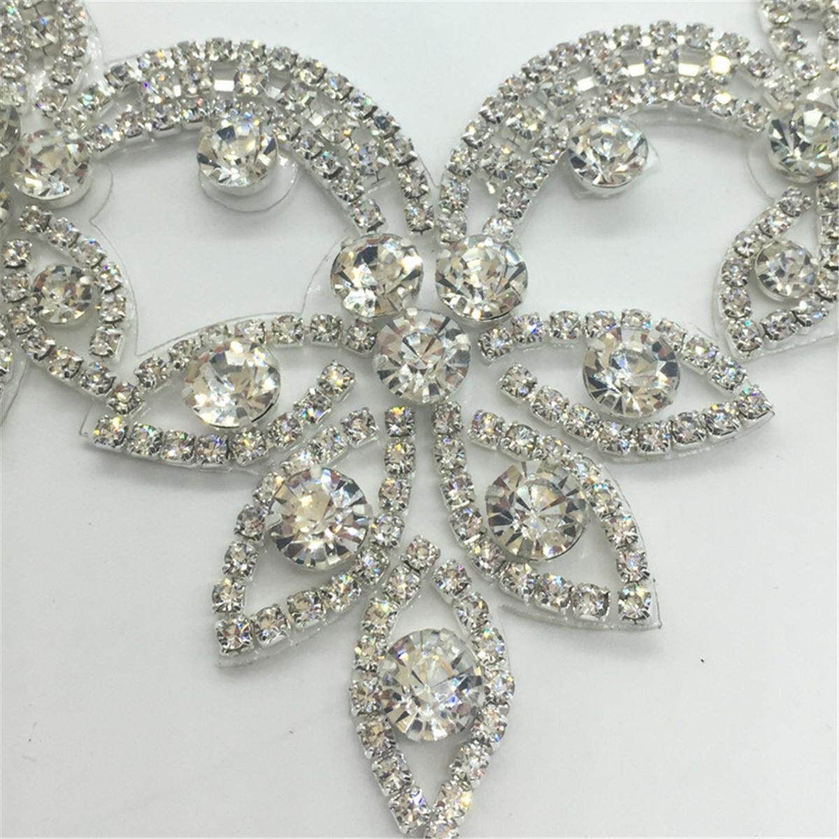 Crystal Rhinestone Applique Trim Iron On Wedding Bridal Belt Sash Dress Shoes