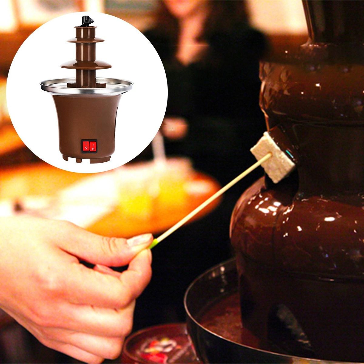 Three Layer Household Chocolate Fountain, Chocolate Melt Fondue, Chocolate Lava Machine for Melting Chocolate,, Chocolate Tower, Household Triple Chocolate Fountain