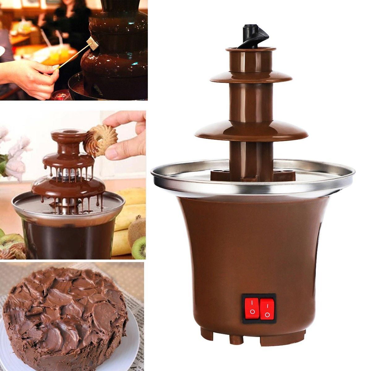 Three Layer Household Chocolate Fountain, Chocolate Melt Fondue, Chocolate Lava Machine for Melting Chocolate,, Chocolate Tower, Household Triple Chocolate Fountain