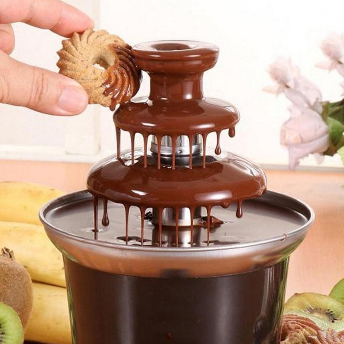 Three Layer Household Chocolate Fountain, Chocolate Melt Fondue, Chocolate Lava Machine for Melting Chocolate,, Chocolate Tower, Household Triple Chocolate Fountain