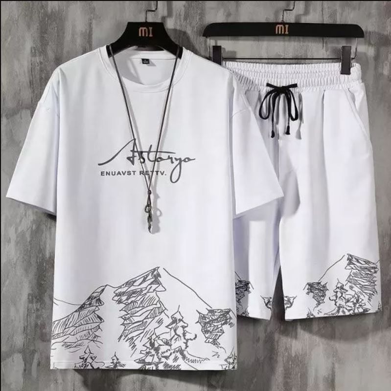Casual Vintage Simple Beach T-shirt And Short