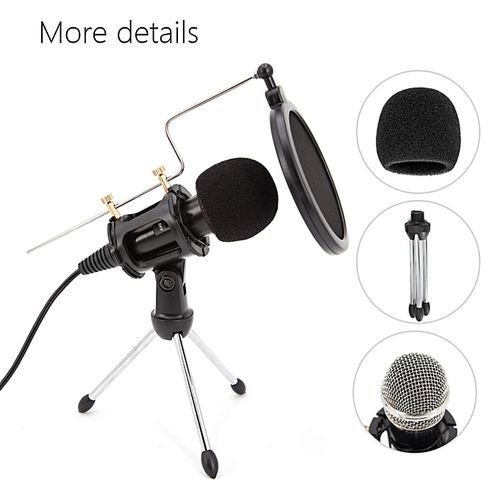 Professional Condenser Microphone, Plug &Play Home Studio For Iphone Android Recording,Podcasting,Online Chatting Such As Facebook,MSN,Skype,Desktop MIC Stand Dual-layer Acoustic Filter HT-S