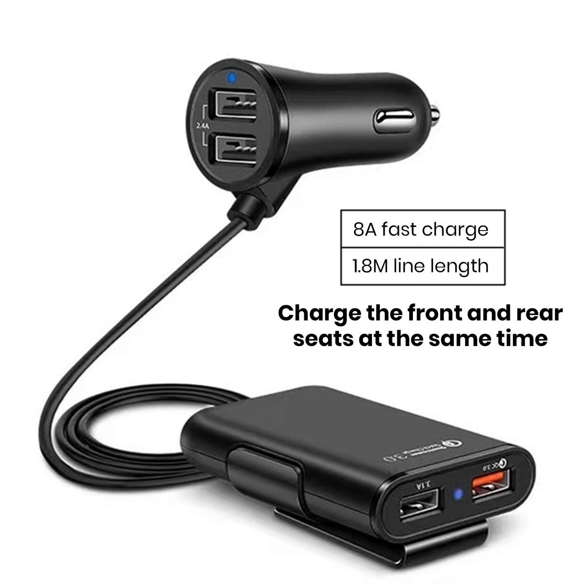 Car Charging Adapter Powerdrive Pro 8a Fast Charge Car for Front Black