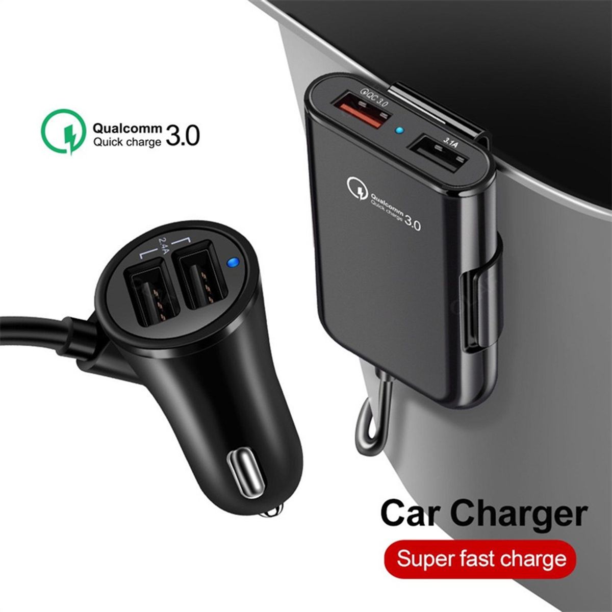 Car Charging Adapter Powerdrive Pro 8a Fast Charge Car for Front Black