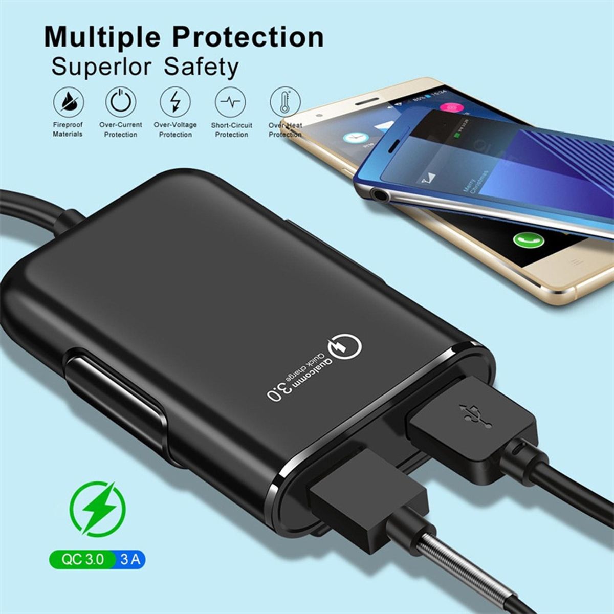 Car Charging Adapter Powerdrive Pro 8a Fast Charge Car for Front Black