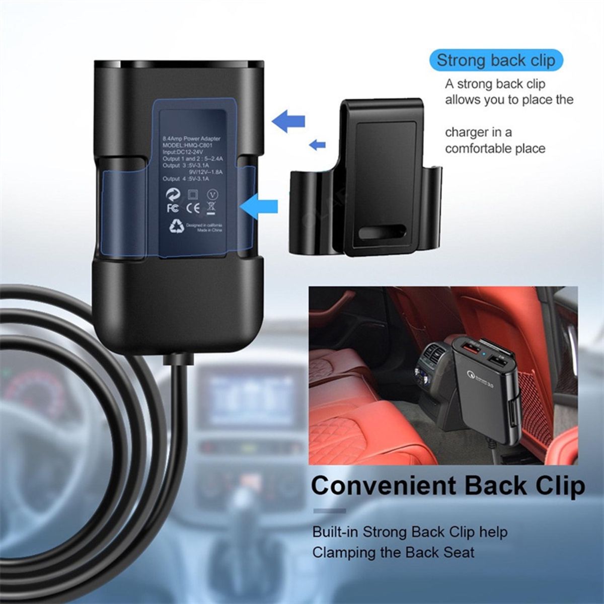Car Charging Adapter Powerdrive Pro 8a Fast Charge Car for Front Black
