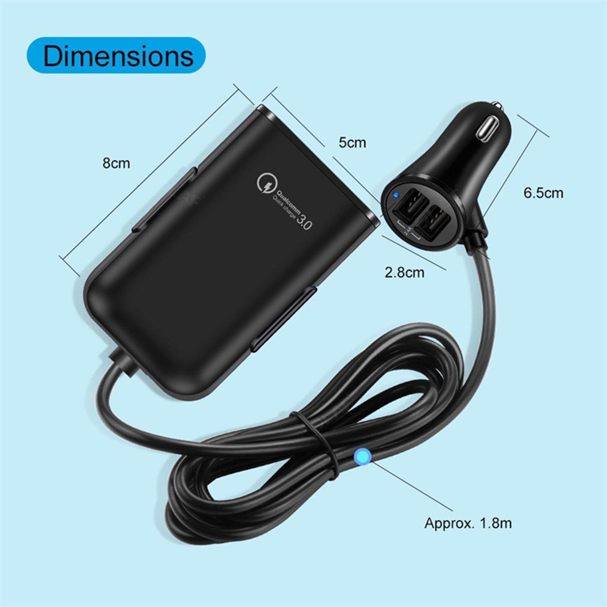 Car Charging Adapter Powerdrive Pro 8a Fast Charge Car for Front Black