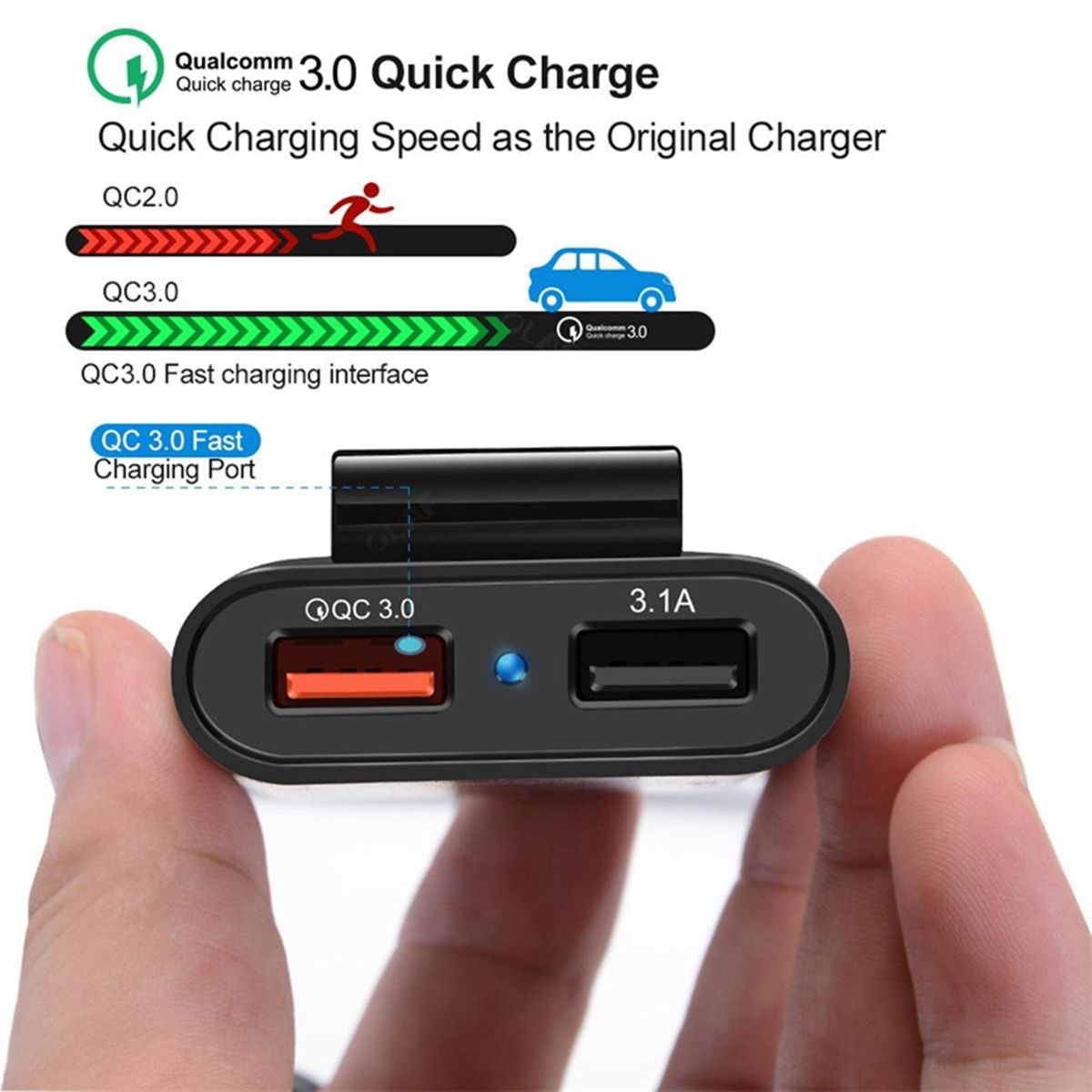 Car Charging Adapter Powerdrive Pro 8a Fast Charge Car for Front Black