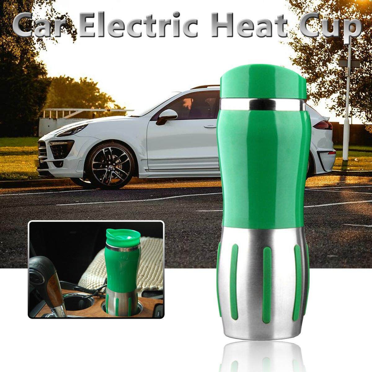 12V 400ml Car Stainless Steel Electric Heating Kettle Coffee Tea Milk Cup Mug Black Green (green)